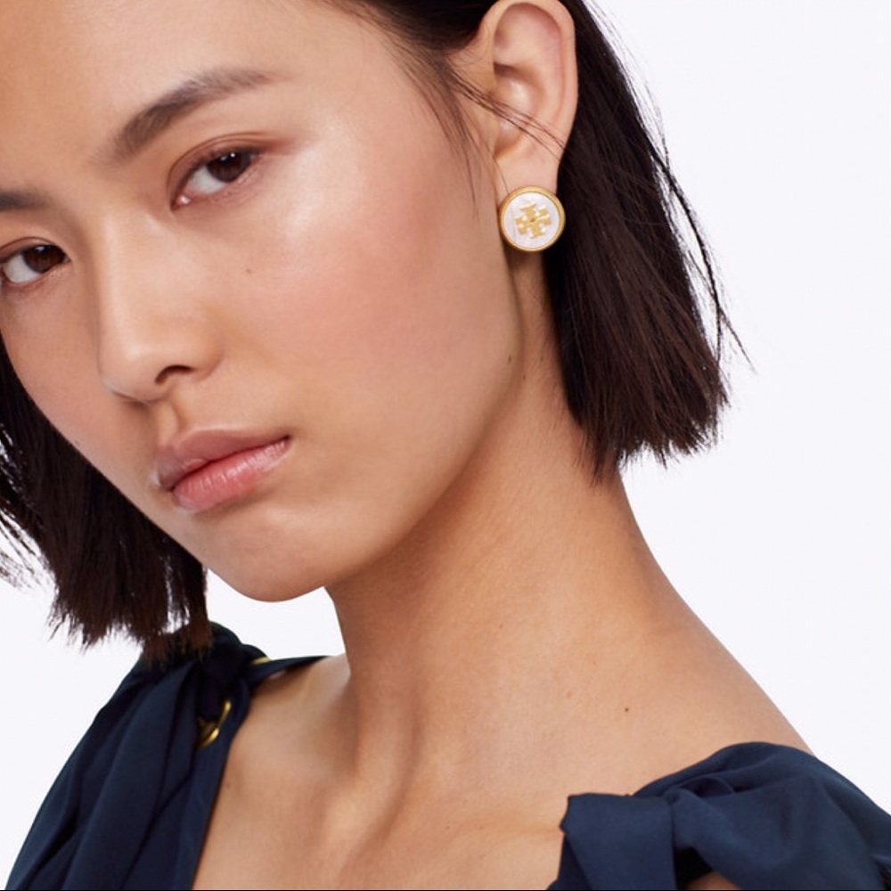 TORY BURCH • Semiprecious Stone Logo Earrings - Picture 2 of 7